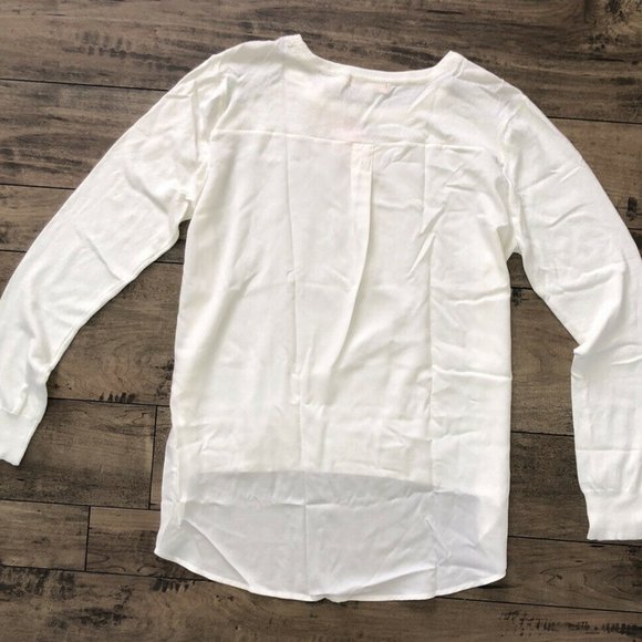 One A Blouse White Chiffon Keyhole Sweater Long - Picture 8 of 8